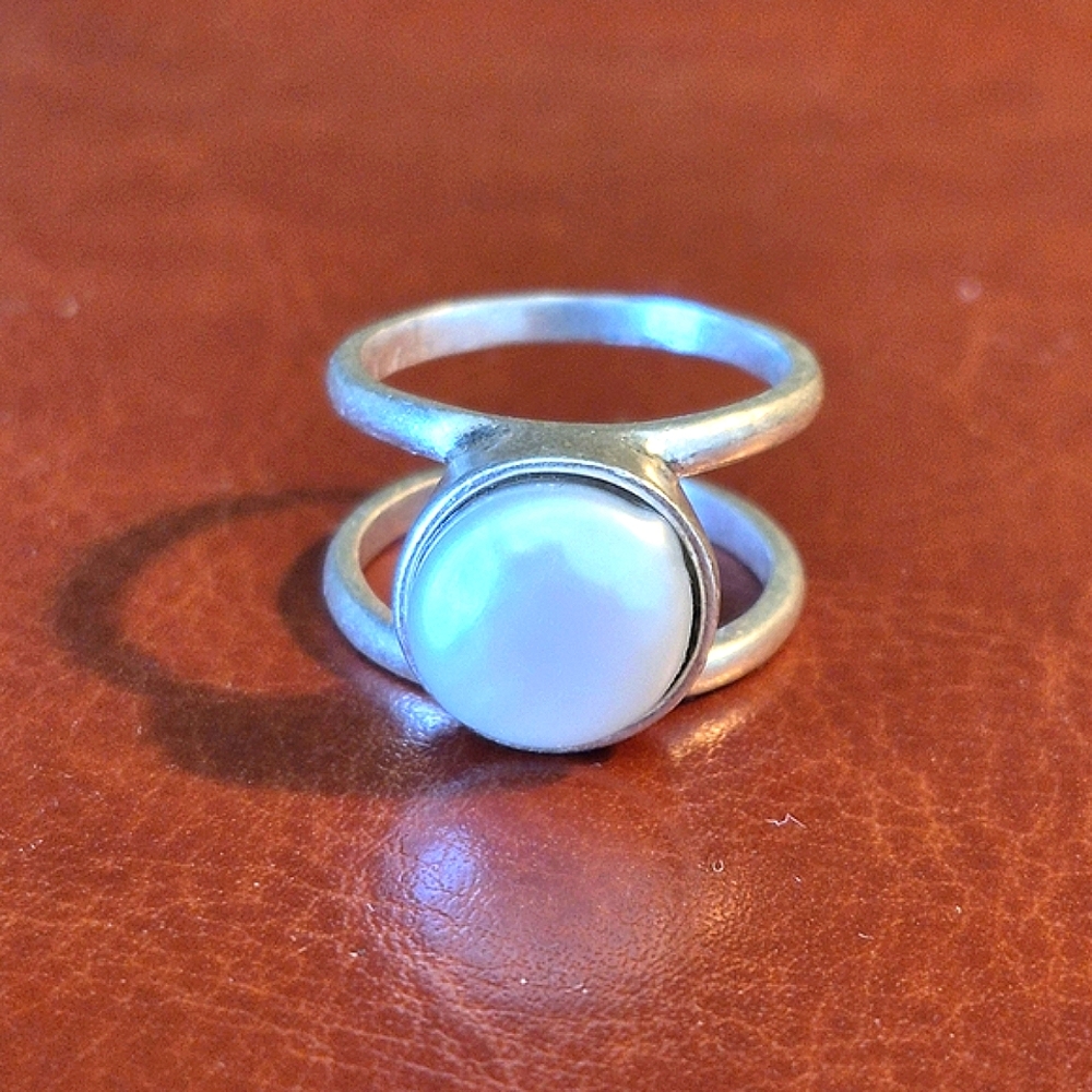 Lucky Brand Vintage Silver Ring with White Pearl
